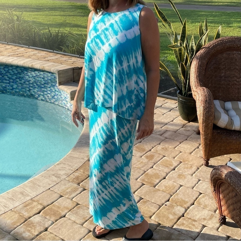 NWT Chico’s Shibori Tie-Dye Maxi Dress sleeveless scoop neck super soft small‍﻿﻿